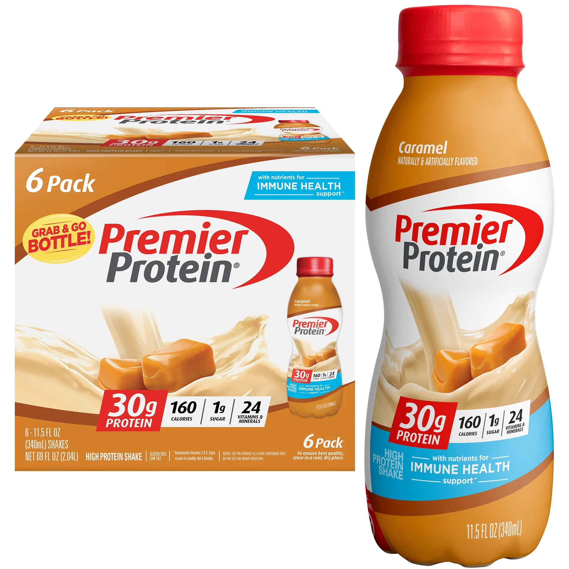 Premier Protein Shake | Caramel | 30g Protein | 11.5 Fl Ounce | 6 Ct