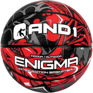AND1 Enigma Rubber Basketball: Size 7 (29.5) Deep Channel Construction | for Indoor/Outdoor Use | Red/Grey | Single