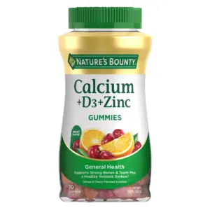 Natures Bounty Calcium + D3 + Zinc Immune Support Gummies | 500mg | Orange and Cherry Flavor | 70 Count