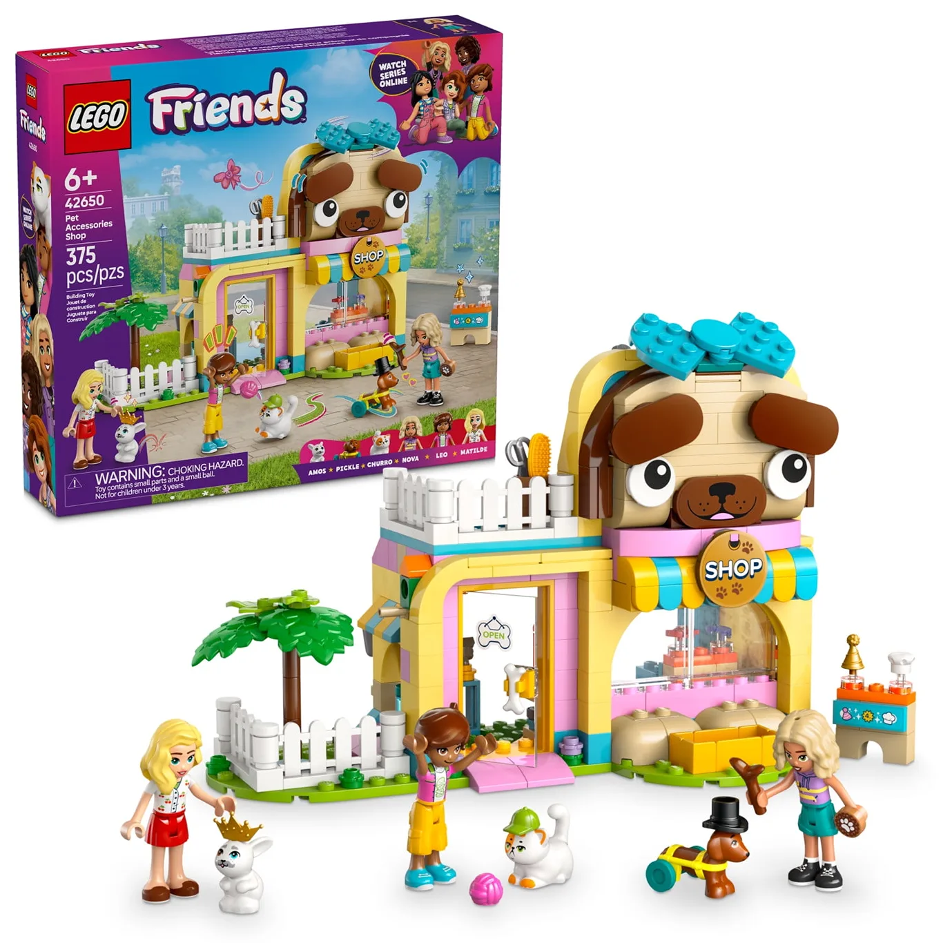 LEGO Friends Pet Accessories Shop Pretend Play Set | Building Toy for Kids | Girls and Boys | Ages 6+ | Gift for Kindergarten Graduation | with 3 Minidolls | Toy Dog | Cat | and Rabbit | 42650