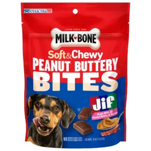 Milk Bone Mantequilla de Mani Bites Golosinas Suaves para Perros con Mantequilla de Mani y Tocino Reales | Bolsa de 11.8 Ounce