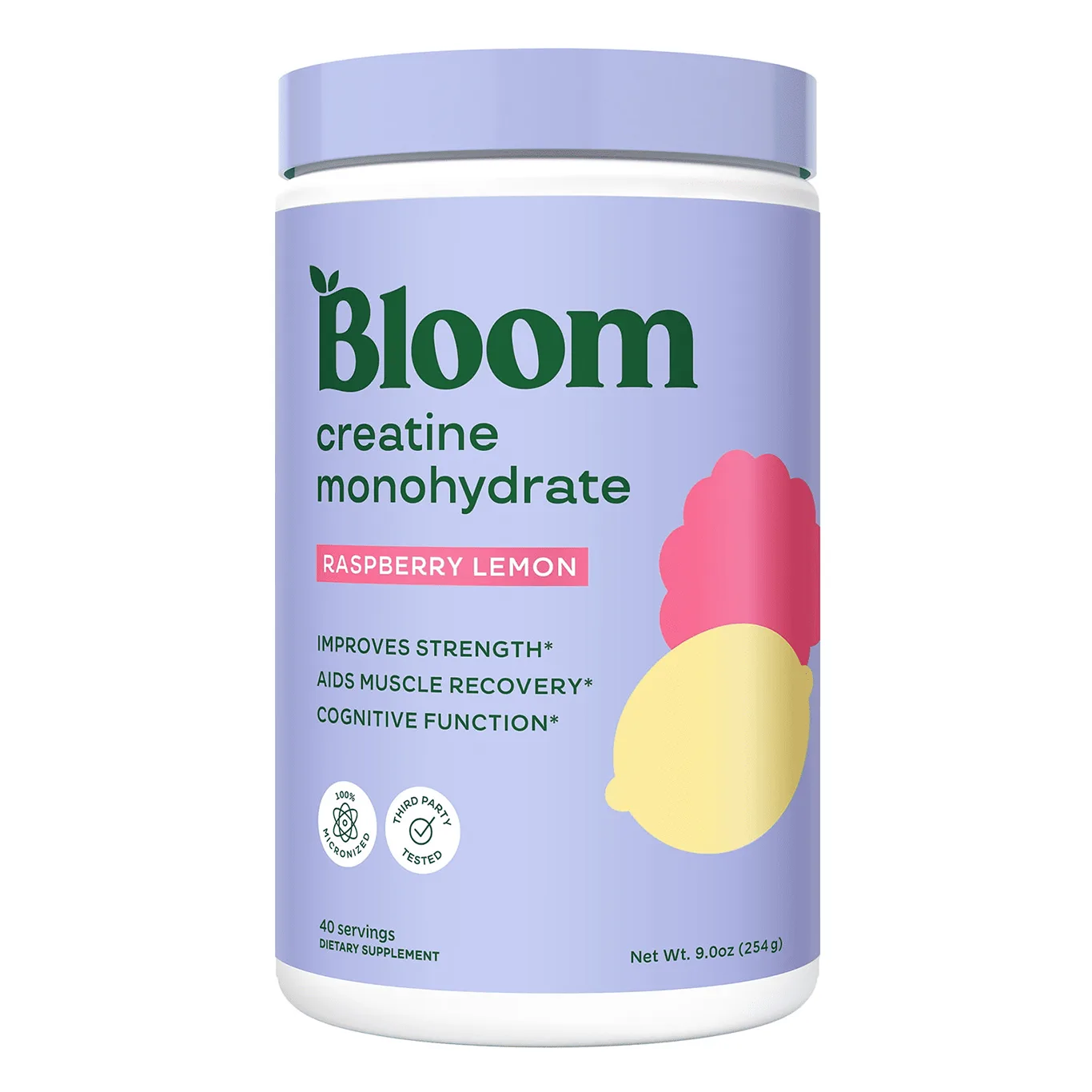 Bloom Nutrition Creatine Monohydrate Powder | Raspberry Lemon Flavor | 40 Servings