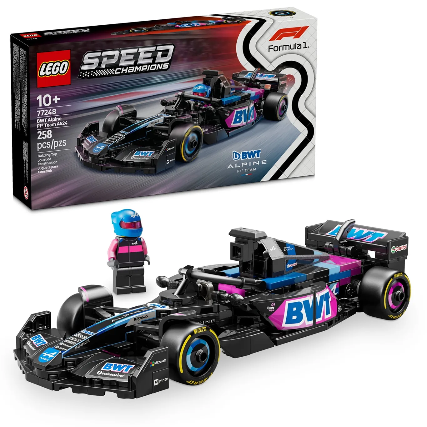 LEGO Speed Champions BWT Alpine F1 Team A524 Race Car Toy | Building Set For Kids | Boys and Girls | Ages 10+ | Toy Car for F1 Fans | Easter Basket Stuffers | 77248