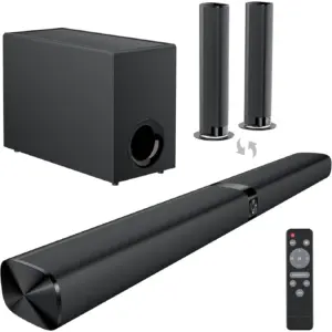 Sound Bar for Smart TV | 120W Sound Bar with Subwoofer | 5.0 Bluetooth Soundbar for TV with Deep Bass and Volume Boost and 3 Equalizer Modes | ARC/Opt/AUX | 2 Inch 1 Detachable TV Sound Bar | Black