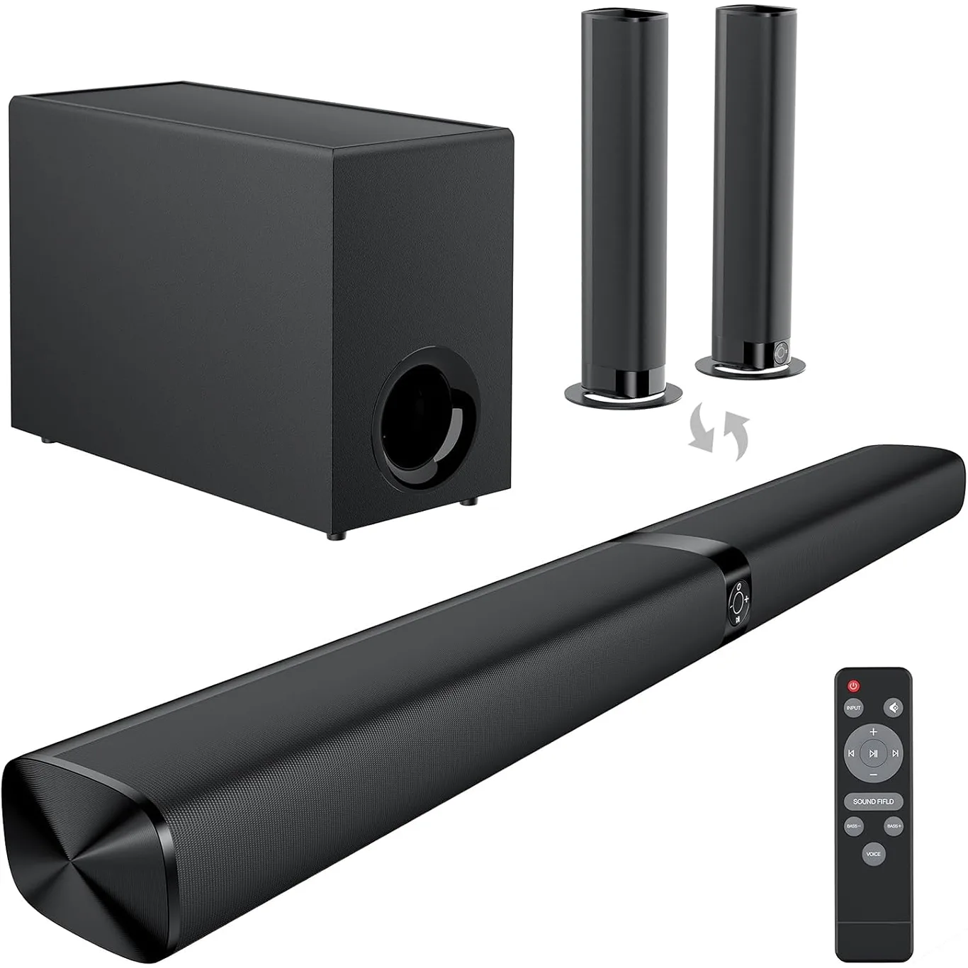 Sound Bar for Smart TV | 120W Sound Bar with Subwoofer | 5.0 Bluetooth Soundbar for TV with Deep Bass and Volume Boost and 3 Equalizer Modes | ARC/Opt/AUX | 2 Inch 1 Detachable TV Sound Bar | Black