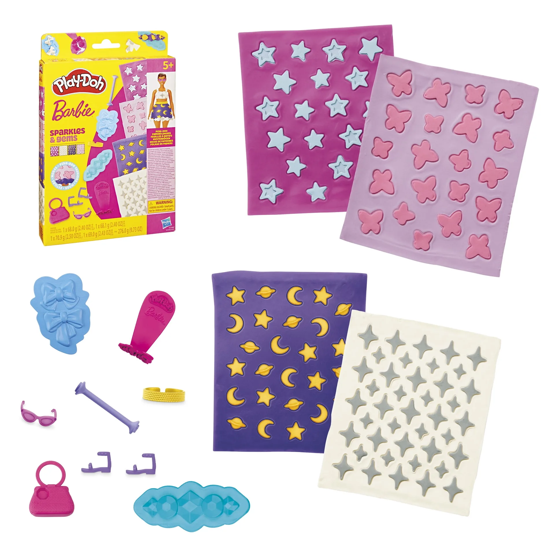 Play-Doh Barbie Sparkles & Gems Patterns Pack | Refill Accessory Set | Stocking Stuffers for Kids 5 & Up (Doll Not Included)