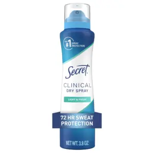 Secret Clinical Strength Dry Spray Antiperspirant and Deodorant for Women | Completley Clean Scent | 3.8oz