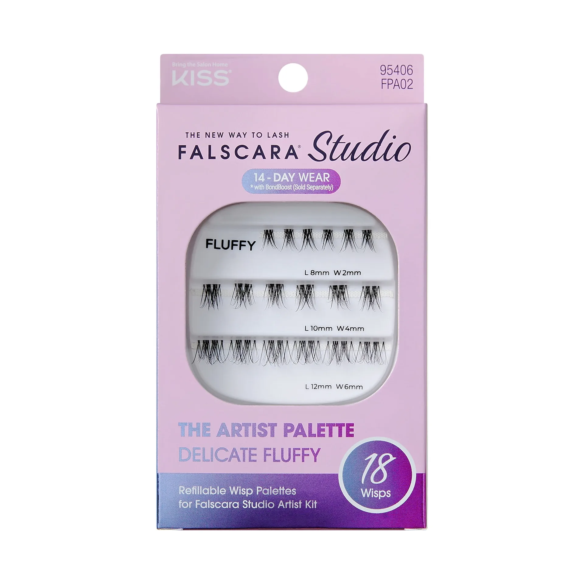KISS Falscara Studio | Lash Extension Kit | Delicate Fluffy | Black | 8mm-10mm-12mm | 18 Lash Clusters
