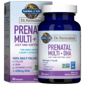 Garden of Life Dr. Formulated Prenatal Pregnancy Womens Multivitamins + DHA with Folate and Iron for Mom's Nutrition and Baby's Development | 30 Count | Single | 1