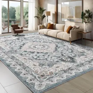 Noahas 5x7 Area Rugs for Living Room | Machine Washable Vintage Rug | Non-Slip Low Pile Throw Rugs with Rubber Backing Washable Carpet for Bedroom Dining Room Kitchen Home Decor | Blue