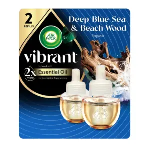 Air Wick Vibrant Plug-Inch Scented Oil Air Freshener Warmer Refills | Deep Blue Sea & Beach Wood | 2 Count