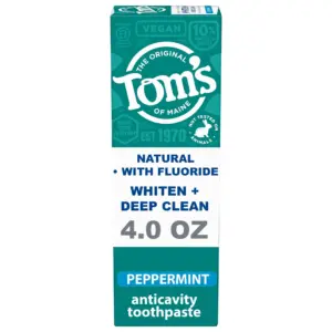 Toms of Maine Whiten Plus Deep Clean Natural Whitening Toothpaste with Fluoride | Peppermint | 4.0 Ounce