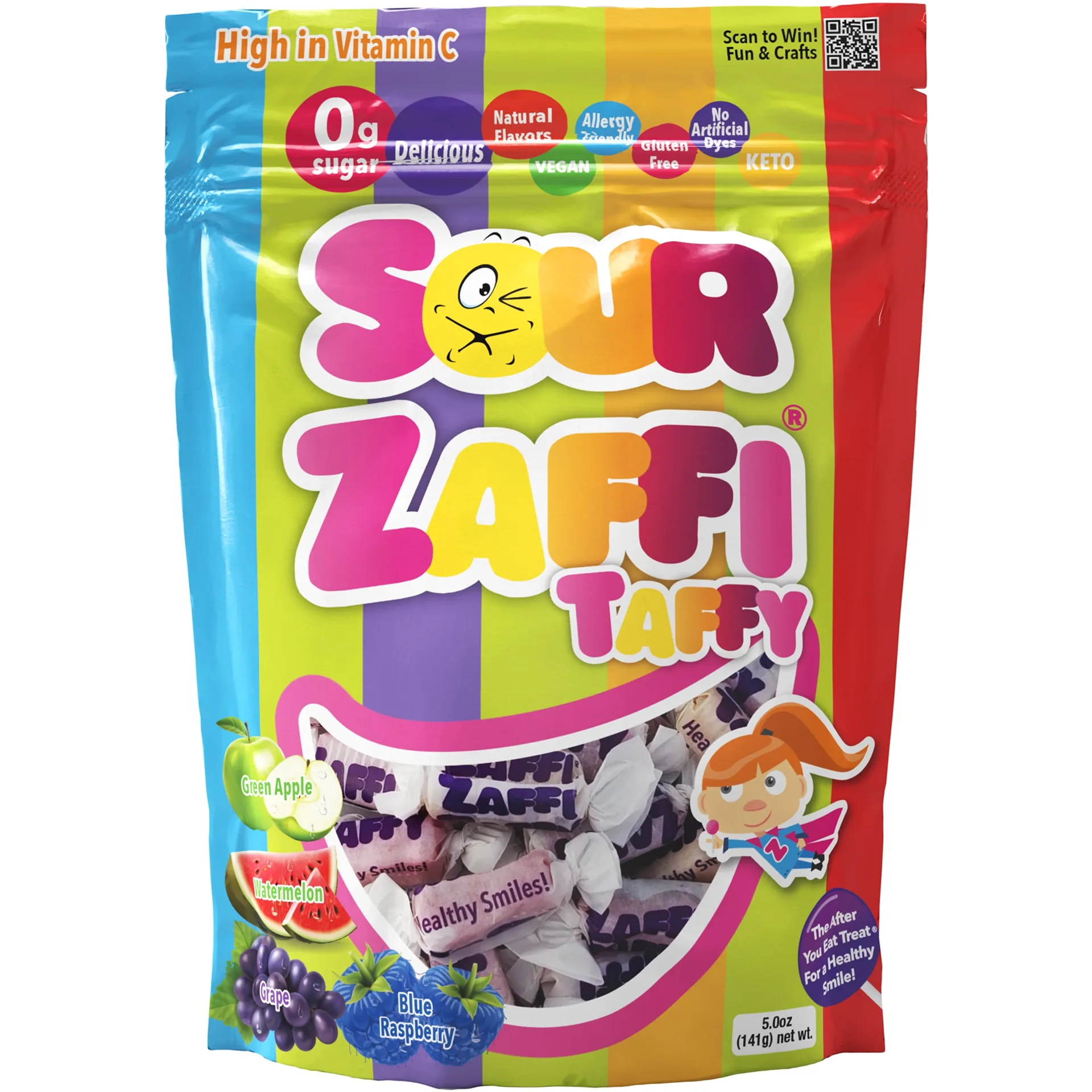 ZOLLIPOPS Sour Zaffi Taffy Fruit Assorted 5.0oz (Premium Edition)
