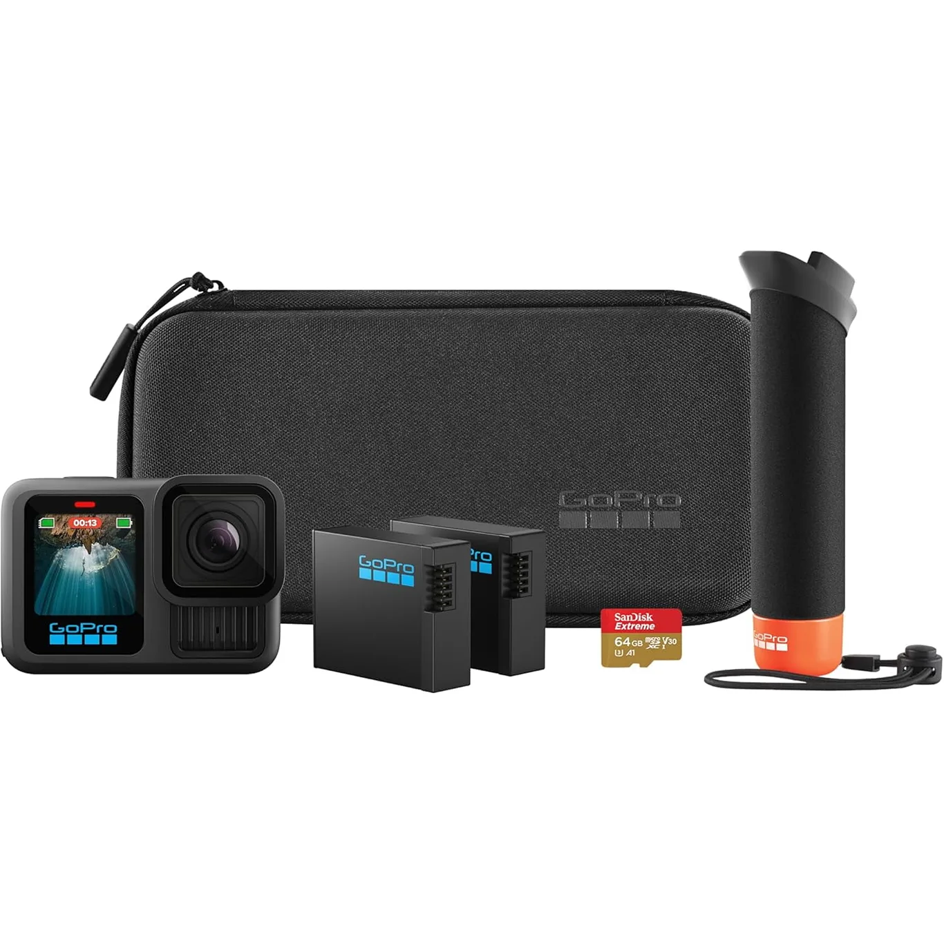 GoPro HERO13 Black Accessory Bundle | Includes The Handler | 2 Enduro Batteries | 2 Curved Adhesive Mounts | 64GB SanDisk MicroSD Card | & Carrying Case