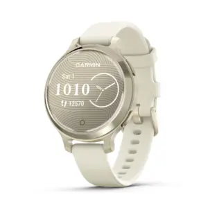 Garmin Lily 2 Active | Small & Stylish Smartwatch | Built-Inch GPS | Hidden Display | Patterned Lens | Up To 9 Days Battery Life | Lunar Gold with Bone Silicone Band