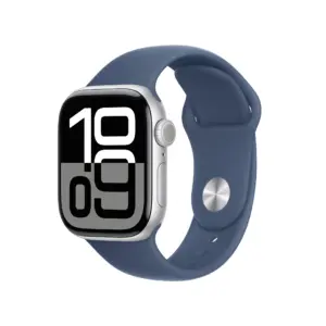 Apple Watch Series 10 GPS 42mm Silver Aluminum Case with Denim Sport Band | M/L | 42 Millimeters | Silver Aluminum Case with Denim Sport Band | M/L Band fits 150-200mm wrists