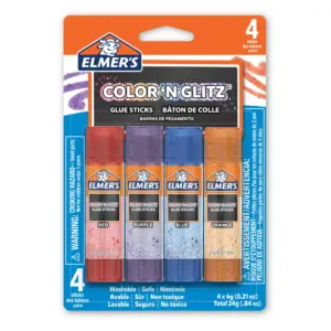 Elmer's Color 'n Glitz Colores Barras de Pegamento Lavables | Surtidos | 6 Gramos | Paquete de 4