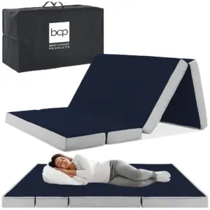 Best Choice Products 4in Thick Folding Portable Twin Tri-Fold Mattress w/ Carry Case | Washable Cover | Midnight Blue