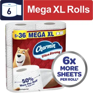 Charmin Ultra Strong Toilet Paper 6 Mega Extra Large Rolls | 330 Sheets Per Roll | 1