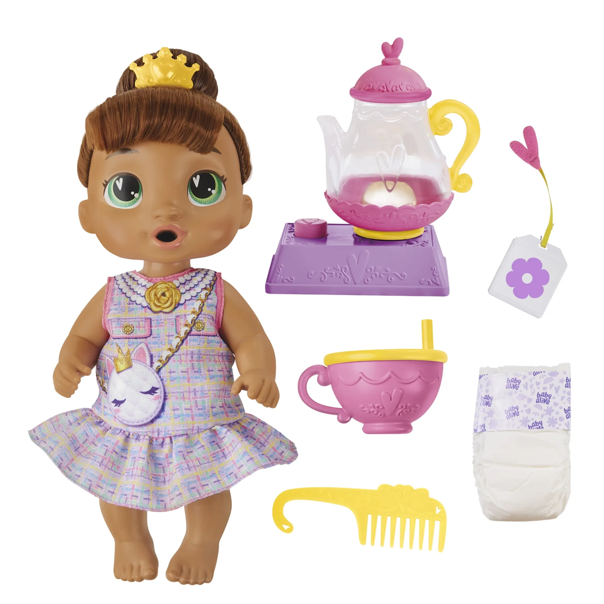 Baby Alive Bubbly Tea Party Sophia Sparkle Doll with Teapot Accessories | Brown Hair | 11 Inches | Toys for 3 Year Old Girls and Boys and Up