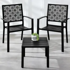 Best Choice Products 3-Piece Stackable Steel Outdoor Conversation Bistro Set | Patio Chat Furniture w/ 2 Chairs | Table- Black