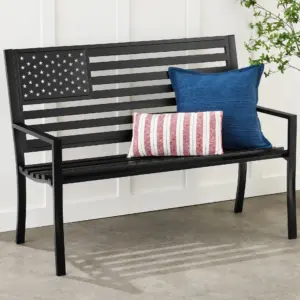Best Choice Products Indoor Outdoor Steel Garden Bench w/ American Flag Backrest | 790lb Capacity | Black
