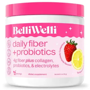 BelliWelli Daily Fiber Supplement with Probiotics | Electrolytes | & Collagen | Strawberry Lemonade | 6.4 Ounce | Single