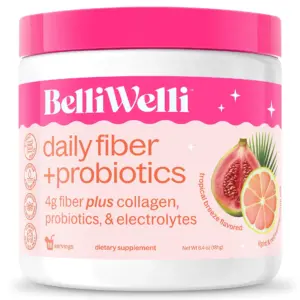 BelliWelli Daily Fiber Supplement with Probiotics | Electrolytes | & Collagen | Tropical Breeze | 6.4 Ounce | Single