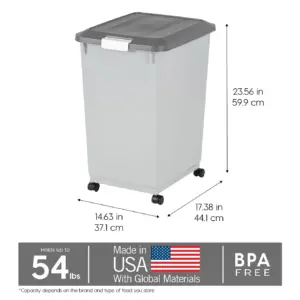 IRIS USA 54lbs Dog Food Storage Container with Wheels | 2-Cup Scoop | Gray/Dark Gray