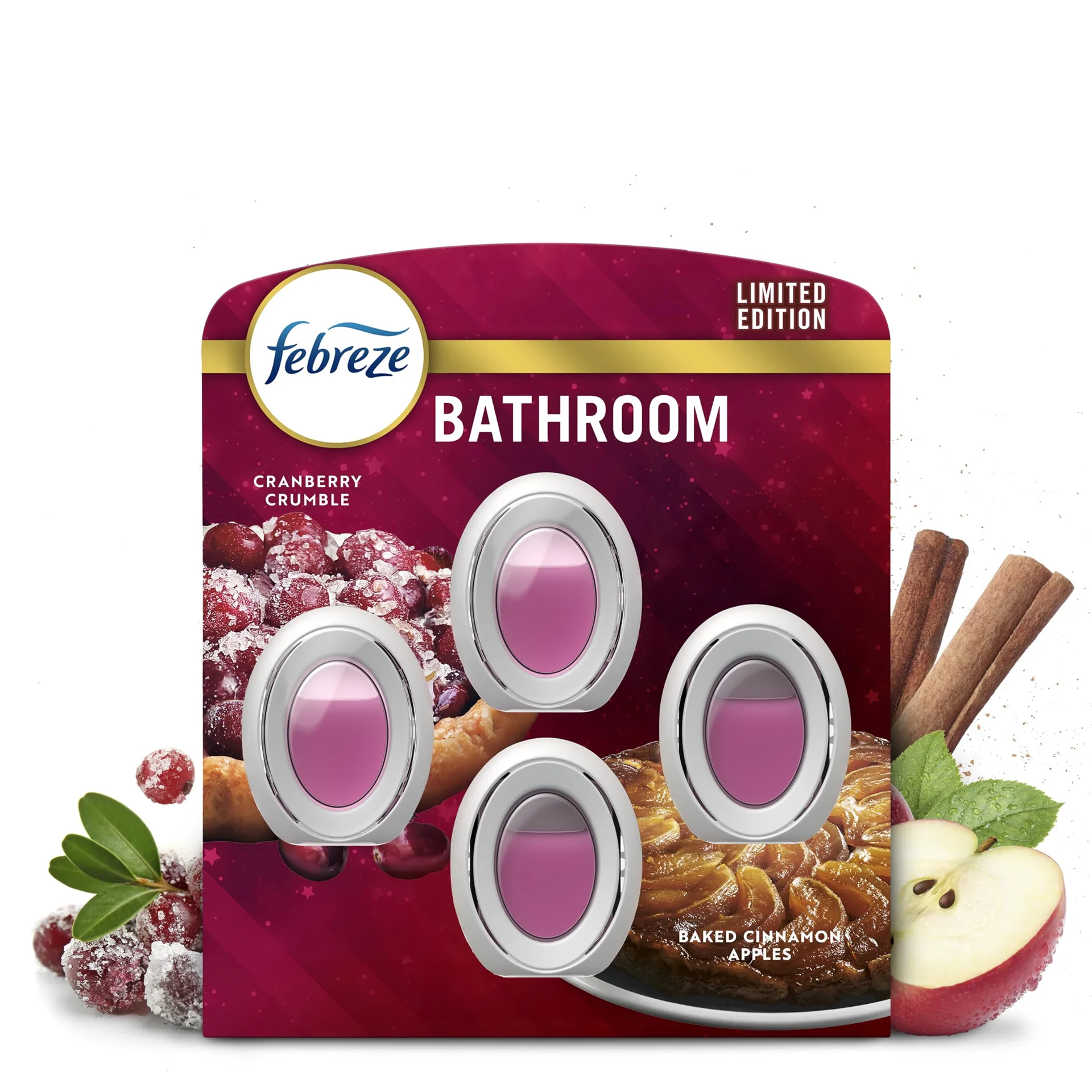 Febreze Bathroom Air Freshener | Odor-Fighting | Plug Inch Alternative | Air Fresheners for Home and Bathroom and Kitchen | Closet Air Fresheners | Baked Cinnamon Apples and Cranberry Crumble Scent | 1 Count