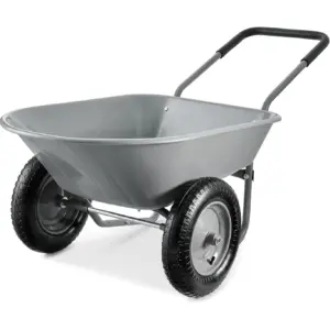 Gloaa Dual-Wheel Home Utility Yard Wheelbarrow Garden Cart w/Built-Inch Stand for Lawn | Gardening | Construction -Gray