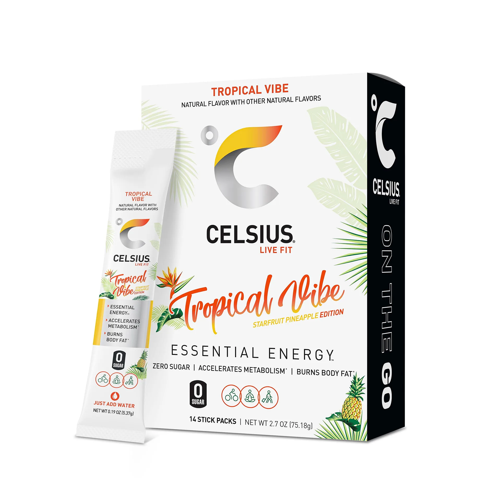 CELSIUS On The Go Energy Drink Mix | Tropical Vibe (14 Stick Pack)