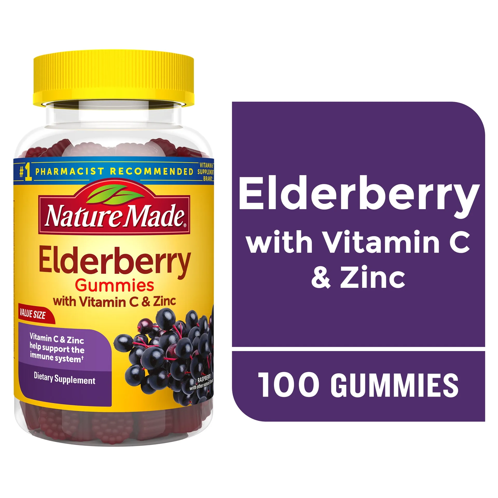 Nature Made Elderberry with Vitamin C & Zinc Gummies | Dietary Supplement | 100 Count