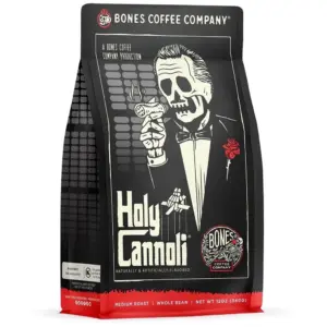 Bones Coffee Company From Dusk Till Donuts Ground Coffee Beans | Jelly Donuts Flavor | Low Acid Flavored Coffee | Made with Arabica Coffee Beans | Medium Roast Gourmet Coffee (12 Ounce)