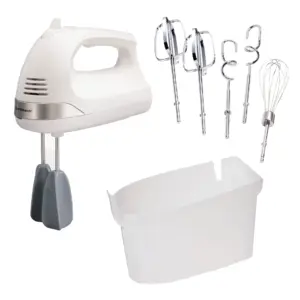Hamilton Beach 6 Speed Electric Hand Mixer with Whisk | Dough Hooks & Easy Clean Beaters | Snap-On Case | 7 Attachments | White | 62636