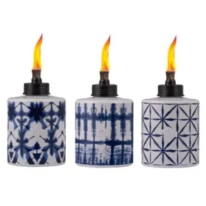 TIKI Glass Tie-Dye Tabletop Torches | 3-Pack Decorative Outdoor Citronella Torches for Patio and Garden | 5.75 | Blue