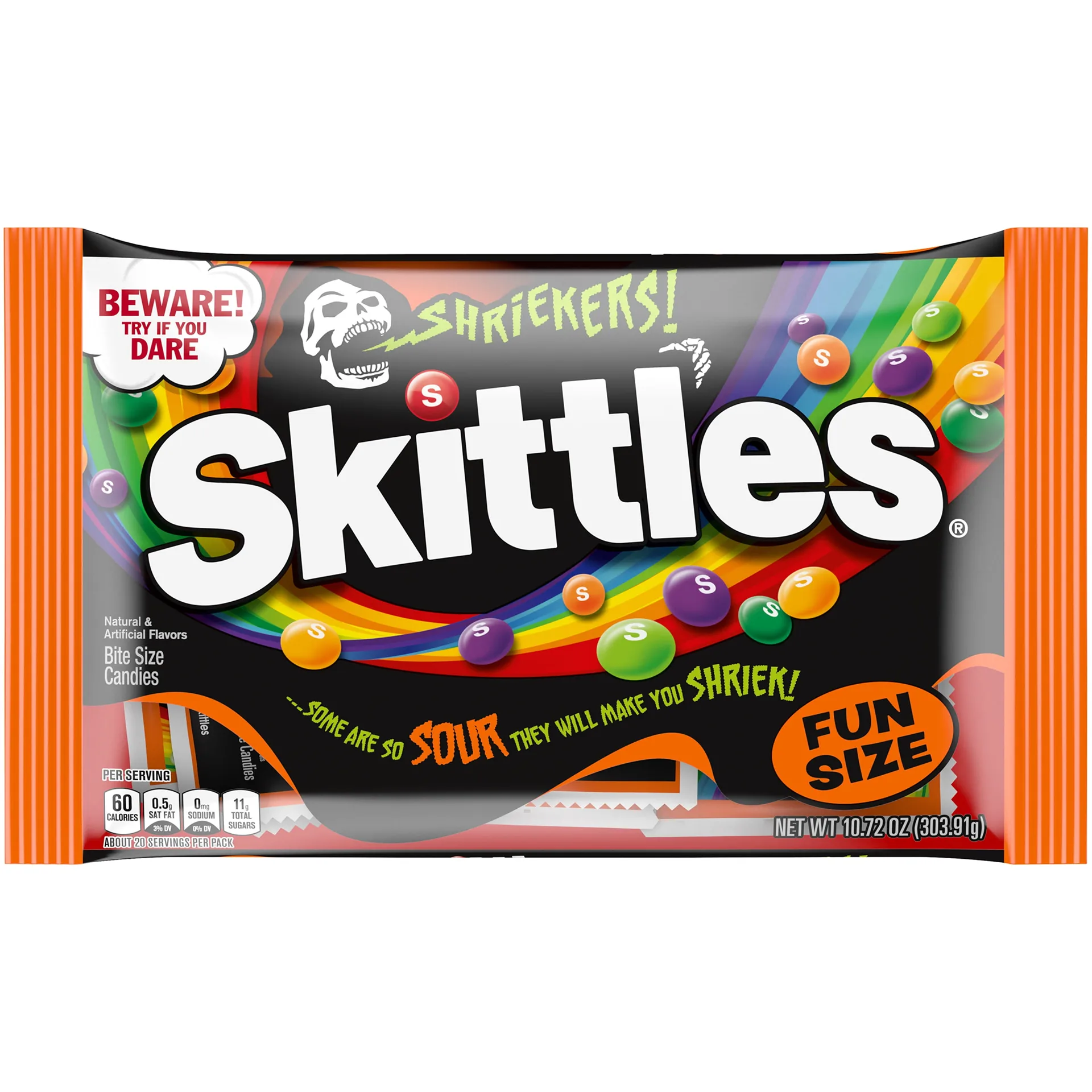Skittles Shriekers Sour Halloween Chewy Candy Fun Size Bag | 10.72 Ounce