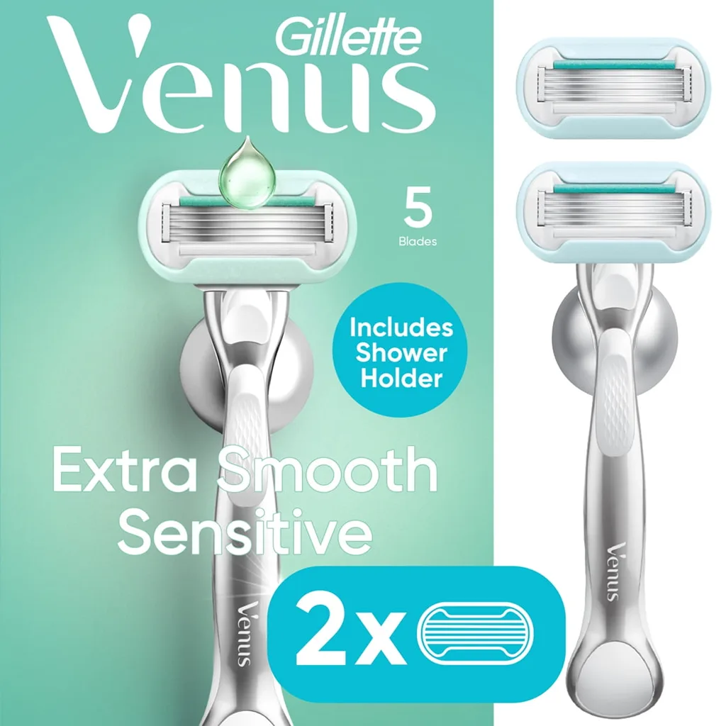 Venus Deluxe Smooth Sensitive Razor for Women | 5 blades | Manual Razor | Handle + 2 Razor Blade Refills | Silver