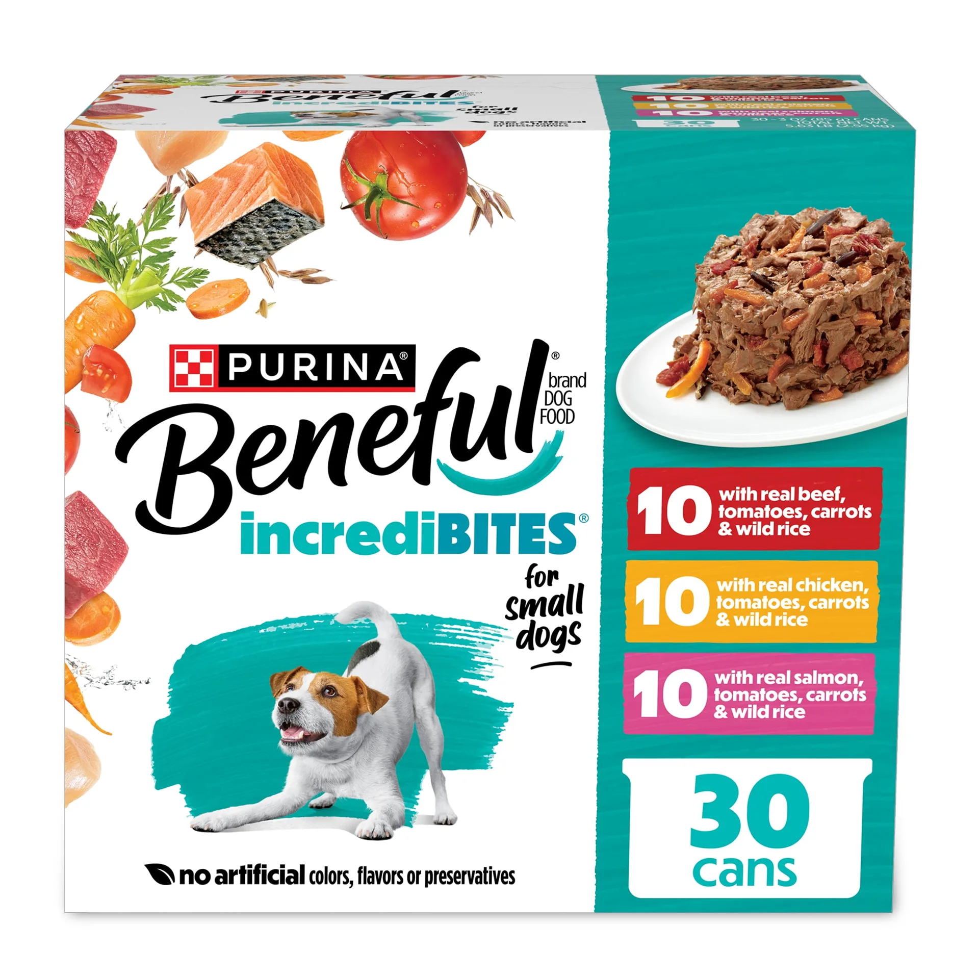 Purina Beneful Small Breed Wet Dog Food Variety Pack | IncrediBites With Real Beef | Chicken & Salmon | 30