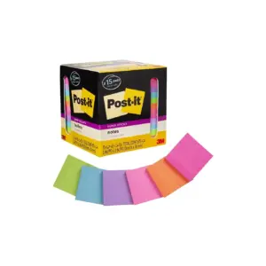 Post-it Super Sticky Notes | Assorted Bright Colors | 15 | 3 X 3 | Square | 45 Sheets Per Pad | Neon Orange | Tropical Pink | Iris | Blue Paradise | Neon Green Limeade | adhsve | Recyclable