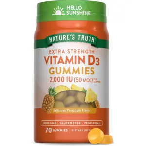 Vitamin D3 Gummies | 2000 IU | 50MCG | 70 Count | Vegetarian | Non-GMO | Gluten Free | Pineapple Flavor | by Nature's Truth
