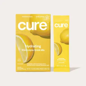 Cure Hydration | No Added Sugar Vegan Electrolyte Powder Drink Mix | Lemonade | 8ct Packets | Lemon