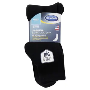 Dr. Scholl's Men's Big and Tall Diabetes and Circulatory Ankle Socks | 6 Pack | 13 | 15 | Black