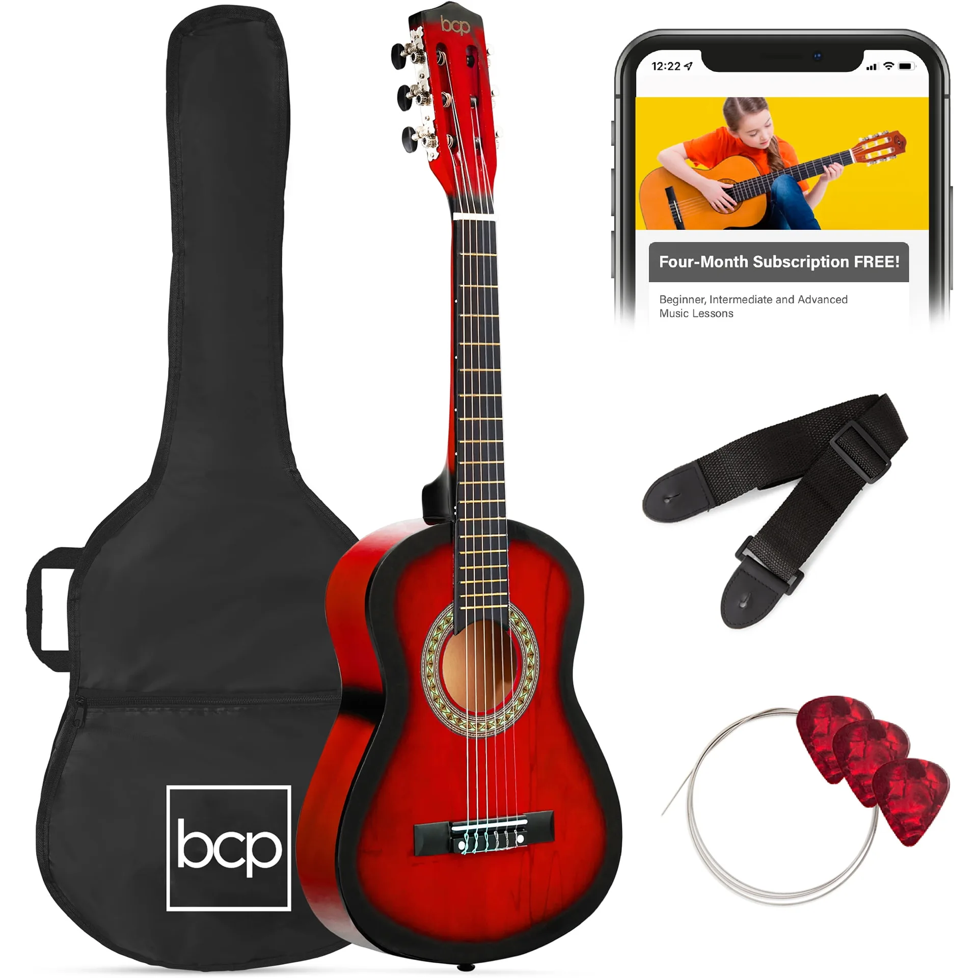 Best Choice Products 30in Kids Acoustic Guitar Beginner Starter Kit w/ Strap | Case | Strings | Redburst