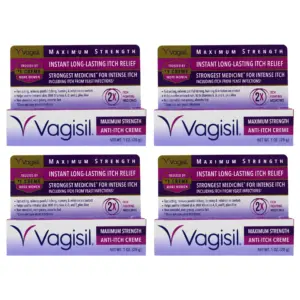 Vagisil Maximum Strength Feminine Anti-Itch Cream with Benzocaine for Women | Helps Relieve Yeast Infection Irritation | Gynecologist Tested | Fast-acting | Soothes & Cools Skin | 1 Ounce (Pack of 4)