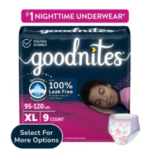 Goodnites Girls' Nighttime Bedwetting Underwear | Size Large (68-95 lbs) | 75 Ct (3 Packs of 25) | Packaging May Vary