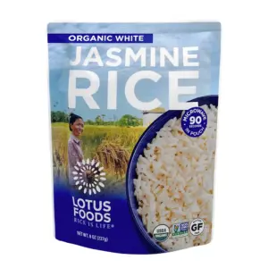 Lotus Foods Organic White Jasmine Rice Heat and Eat Pouch | 8 Ounce Pouch