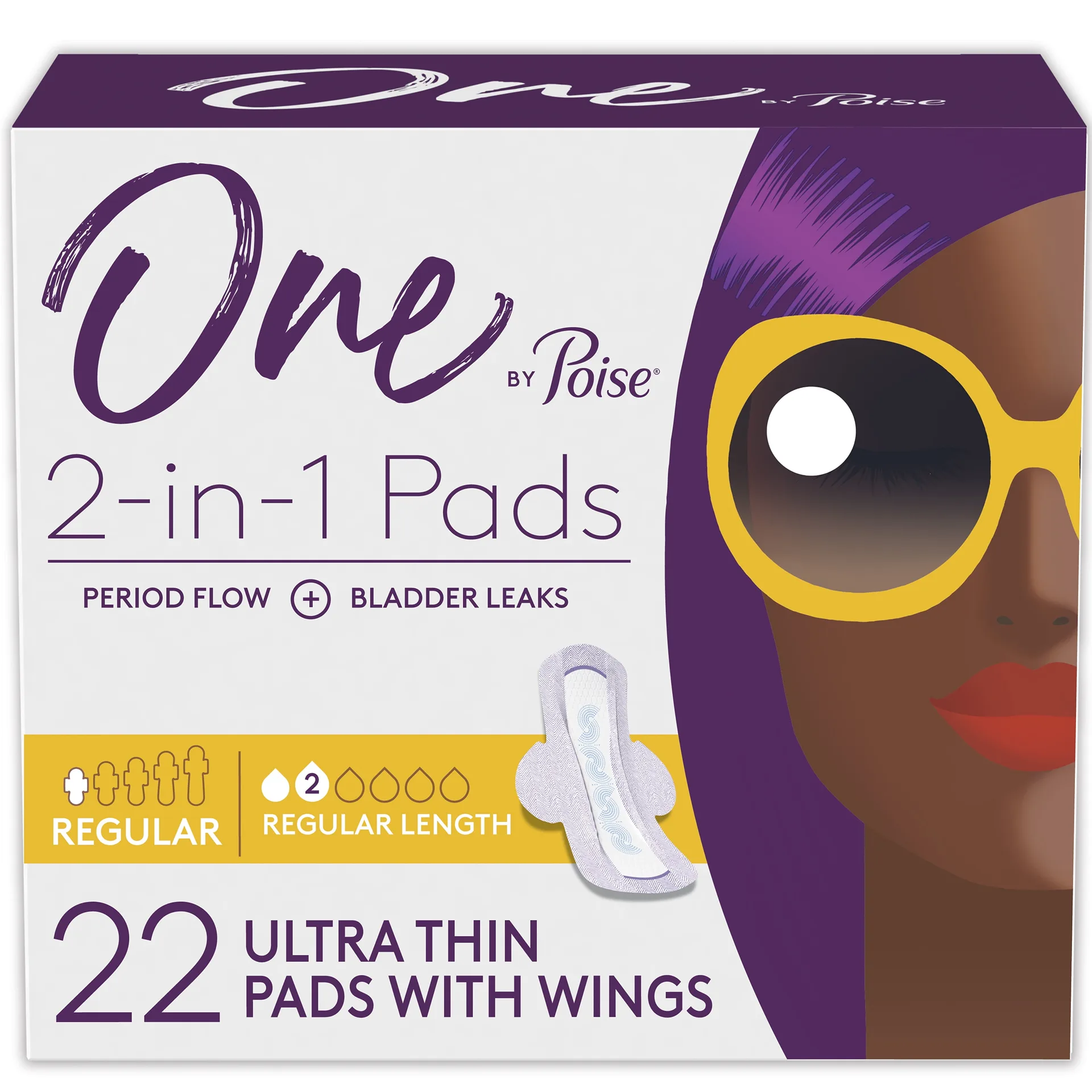 One by Poise Feminine Pads with Wings | Postpartum Pads | Regular Absorbency | 22ct | 22