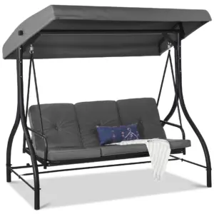 Best Choice Products 3-Seat Outdoor Converting Canopy Swing Glider Patio Hammock w/ Removable Cushions | Gray