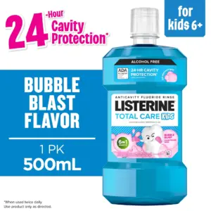 Listerine Total Care Kids Anticavity Alcohol-Free Mouthwash | Bubble Blast | 500 Milliliters | 500 Milliliters (16.9 fl Ounce) | 1